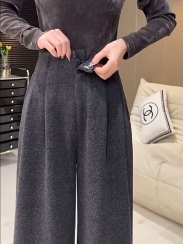 Loose Tapered Wide Leg Wool Fleece Casual Pants for Autumn/Winter 2024, High-Waisted Slimming Straight Leg Pants