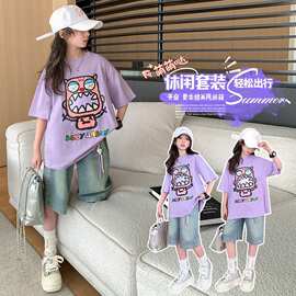 女童短裤套装夏季薄款儿童休闲短袖两件套2025新款中大童韩版夏装