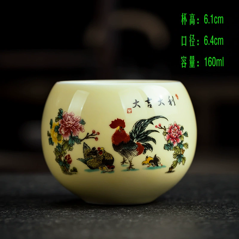 Egg Cup (Ba Jun) White Porcelain Master Teacup, 160 ml, Hand-painted Pattern