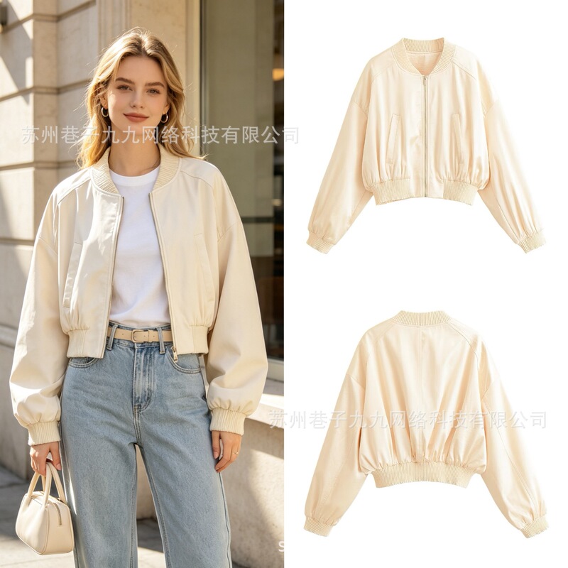 2026 New Model Foreign Trade Cross-Border Exclusive Women's Fashion Casual Versatile Satin Bomber Jacket