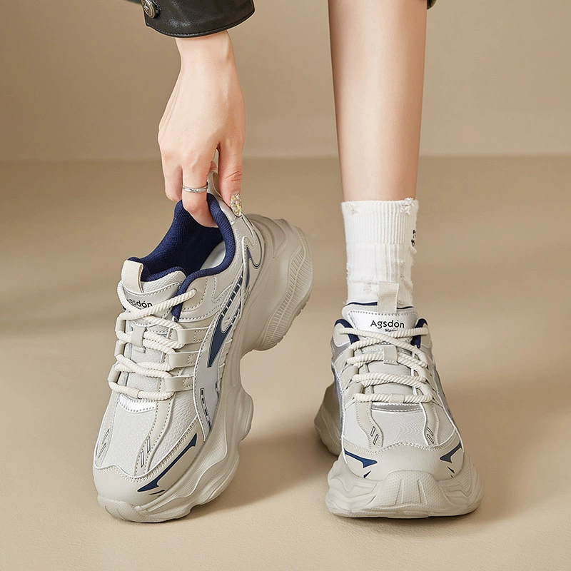 August Shideng кожаные ботинки папы женский 2024 новый осенний толстый дно спортивные повседневные ботинки легкие кроссовки ins