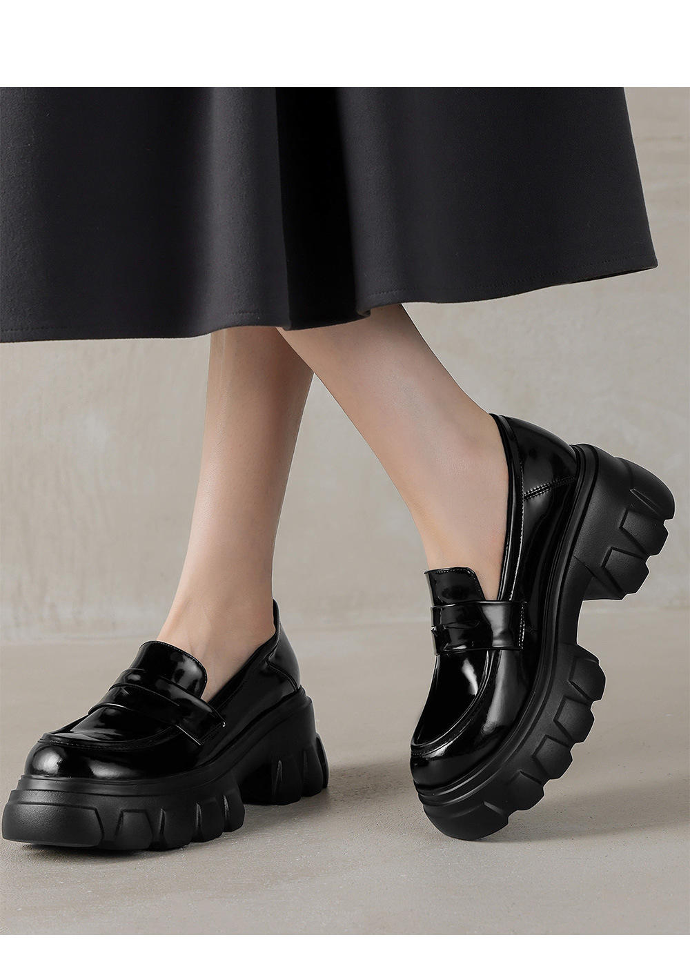Giày loafer nữ đế xuồng cao gót phong cách Anh quốc cổ điển — đen chi tiết 6