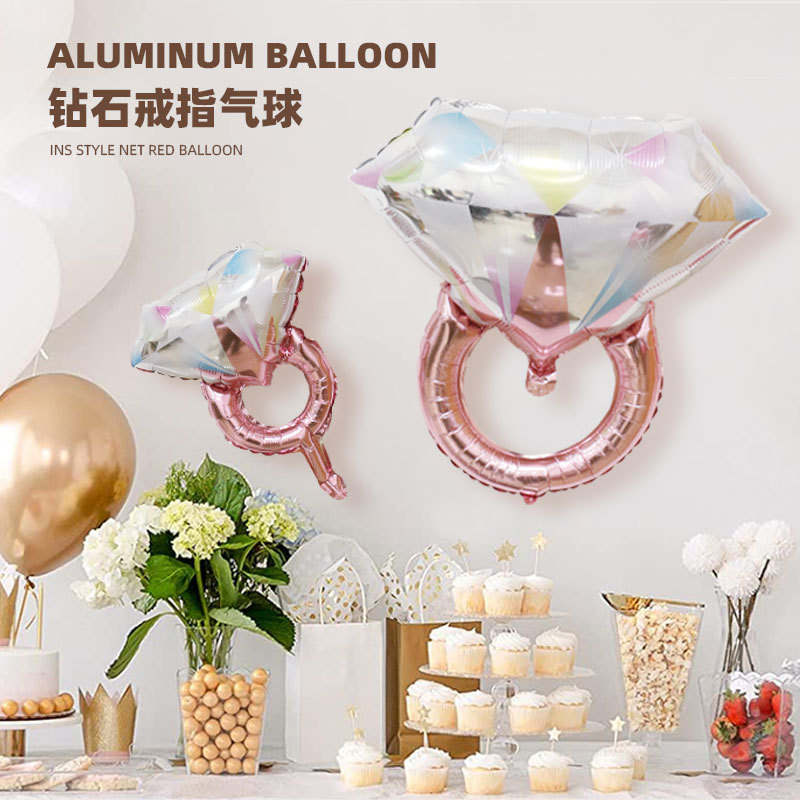 Diamond Ring Aluminum Foil Balloon Ring Colorful Diamond Balloon Wedding Celebration Wedding Room Decoration Children's Birthday Party Decoration Balloon