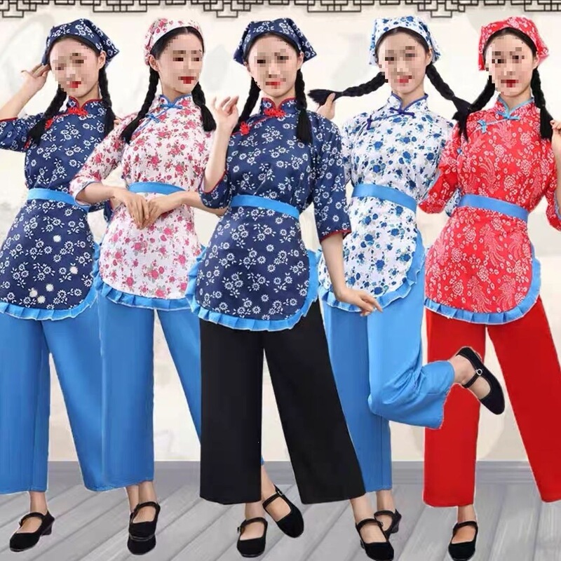 Aqingsao Village Girl Performance Costume Tea Picking Dance Floral Dress Rural Nostalgic Village Girl Performance Outfit New Style Aqingsao Village Girl Performance Costume Tea Picking Dance Floral Dress Rural Nostalgic Village Girl Performance Outfit New Style