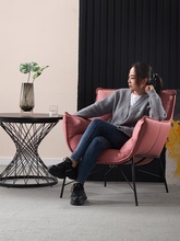 北欧休闲会客区办公沙发网红客厅阳台单人铁艺布艺懒人面包化jω