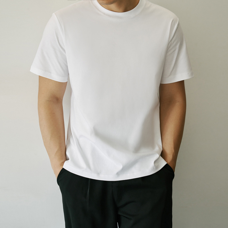 60 liquid ammonia cool feeling long velvet horse cotton solid color men's short sleeve T-shirt mercerized cotton jacket T-shirt leisure