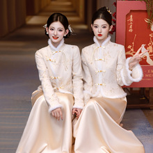 新中式伴娘服礼服2025新款国风旗袍两件套高端婚礼姐妹裙秋冬长袖