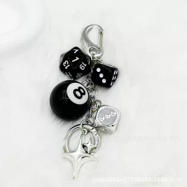 Cross-Border Classical Irregular Dice 8-Pack Keychain Car Key Personalized Design Phone Charm Bag Chain