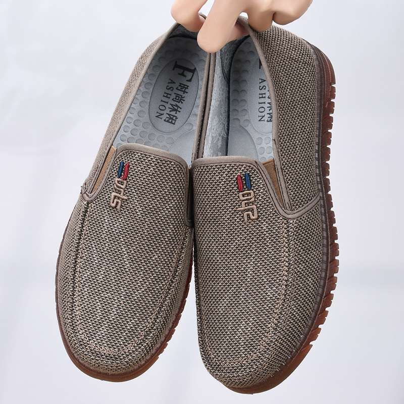 Men's Canvas Shoes with Durable Rubber Soles, New Beijing Style Slip-On Casual Shoes, Breathable Soft Sole Dad Shoes