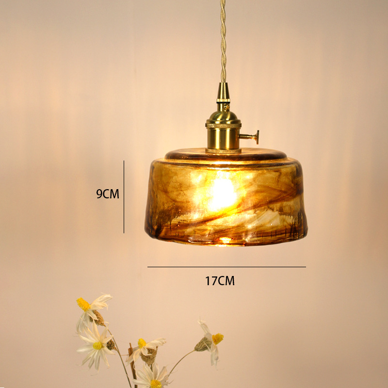 Lámpara de vidrio de ámbar retrógrado de latón nostálgico estilo tranquilo dormitorio dormitorio comedor bar portail candelabro