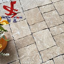 金黄莱姆石马赛克别墅庭院花园咖啡厅天然洞石材马蹄石混拼墙地砖