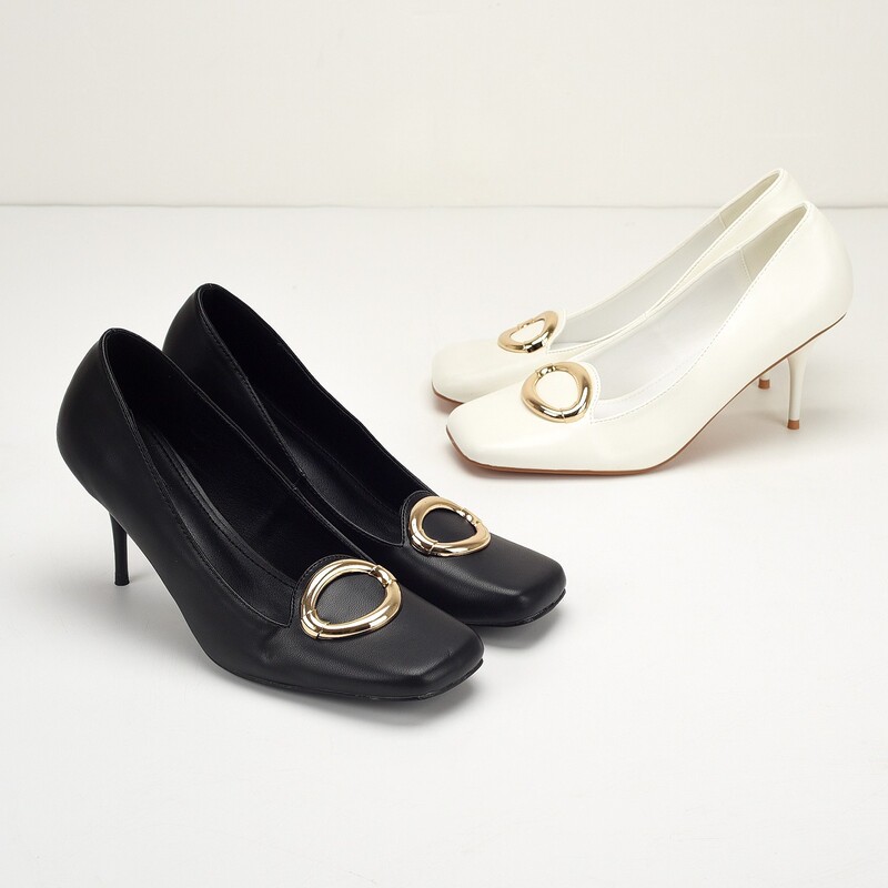 Original Foreign Trade European and American Fashion Metal Square Buckle White Square Toe Stiletto High Heels Sexy Temperament Women's Shoes Original Foreign Trade European and American Fashion Metal Square Buckle White Square Toe Stiletto High Heels Sexy Temperament Women's Shoes