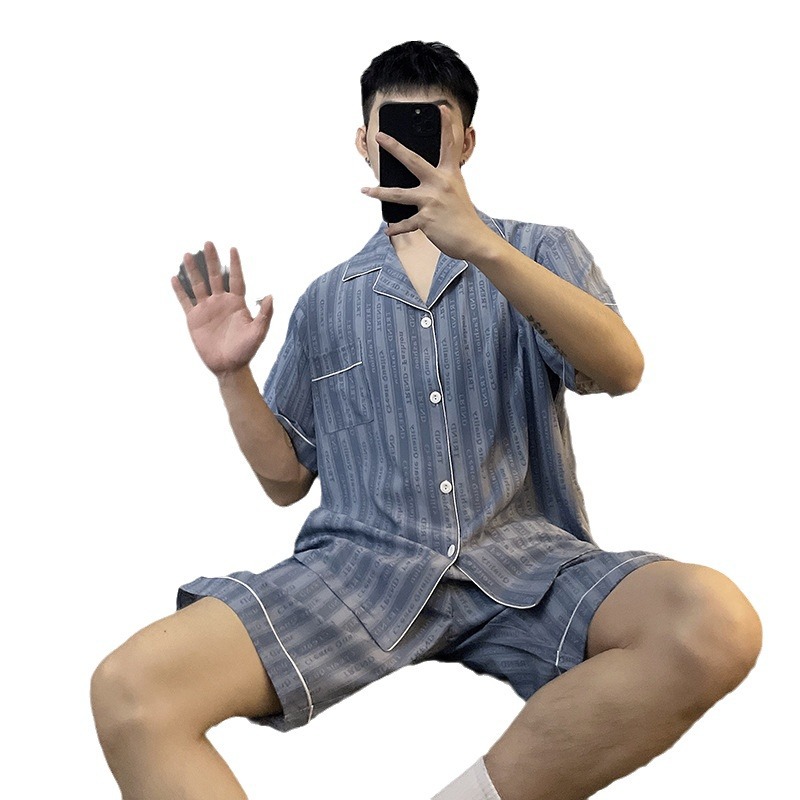 Pijamas de verano de alta calidad para hombres primavera y otoño tres piezas delgada seda de hielo de manga corta ropa para el hogar de seda juvenil