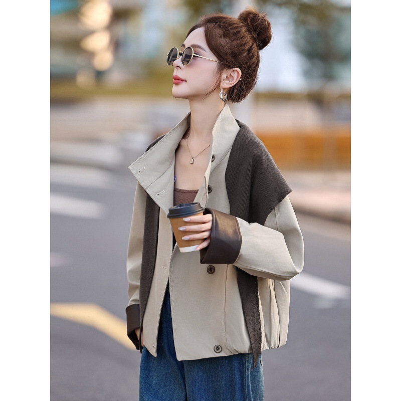 Stylish stand-collar jacket for women, 2026 autumn new collection, high-end loose-fit knit with detachable shawl, versatile jacket top Stylish stand-collar jacket for women, 2026 autumn new collection, high-end loose-fit knit with detachable shawl, versatile jacket top