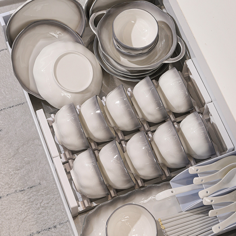 Underglaze color gradient gray high color value light luxury wind bowls and dishes tableware suit high sense kitchen utensils plate bowl combination full set