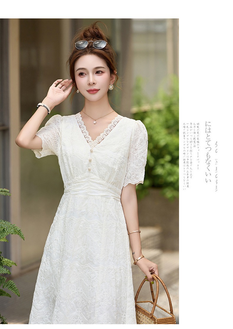 Váy liền ren cổ chữ V chít eo dáng dài phong cách cổ điển ME5627 — Màu như hình chi tiết 12