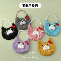 完成品の純粋な手編みの猫の手は猫の腕のショルダーバッグの毛糸の動物の包みの宴会の服装を包んで組み合わせます。