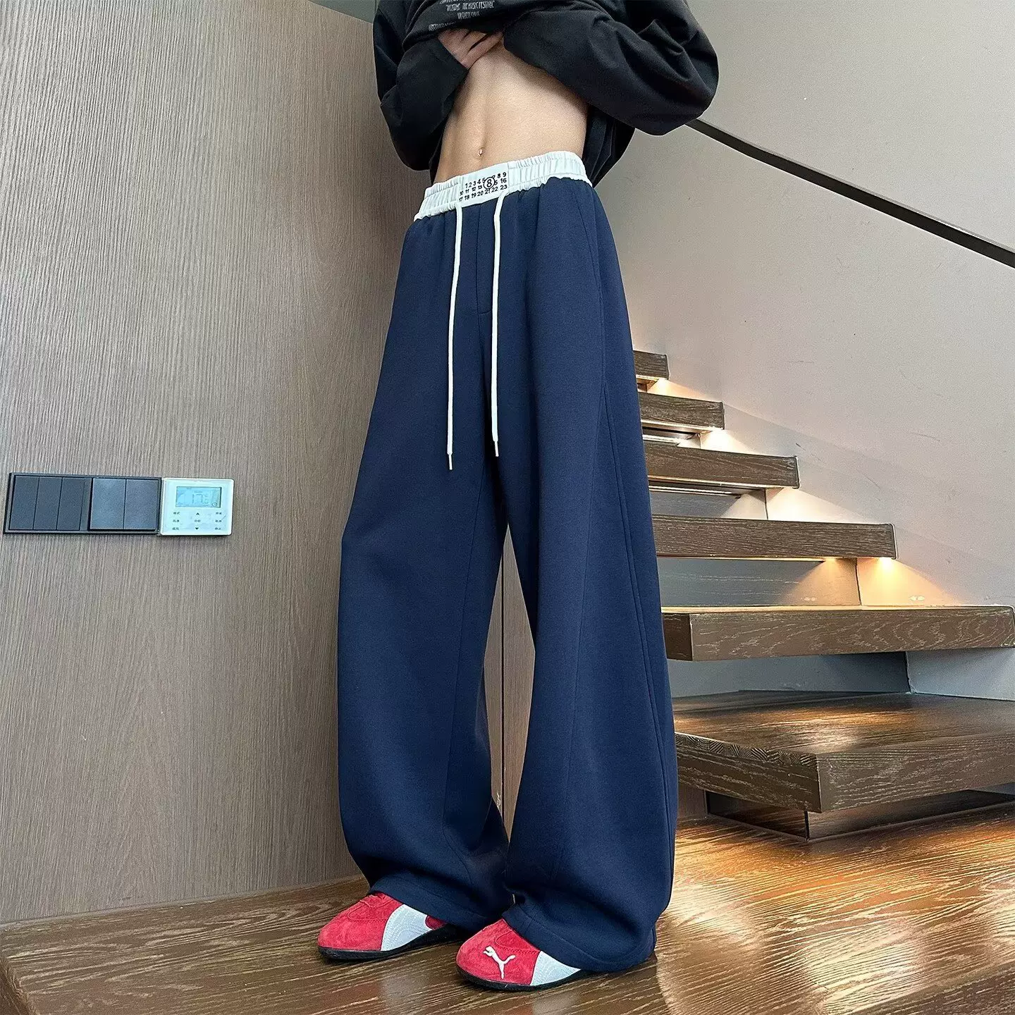 美式弯刀运动卫裤男士夏季潮牌拼接cleanfit宽松直筒阔腿休闲裤子