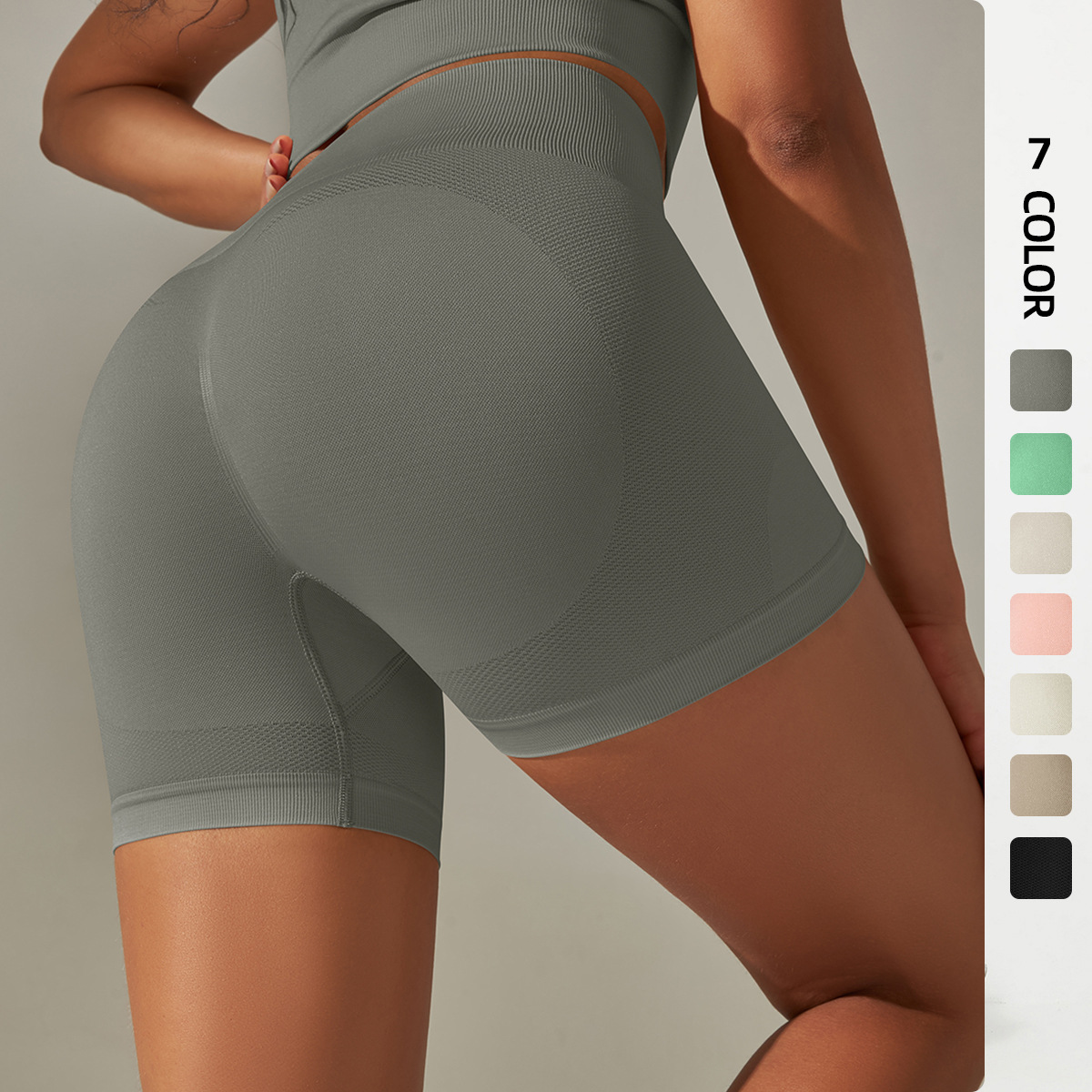 Transfronteriza europea y americana sin costuras de punto melocotón Levantamiento de cadera vientre contracción cintura alta color sólido yoga Pantalones deportes correr fitness tres pantalones