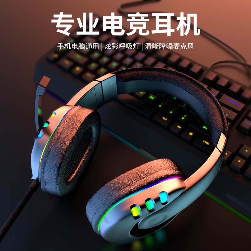 Nuevos auriculares para juegos con cable, supraaurales, con luces LED de colores y micrófono.