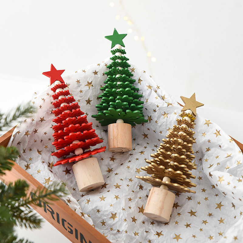 越境新品クリスマスツリー家庭用小型ミニデスクトップ置物木製五芒星クリスマスツリークリスマスプレゼント|undefined