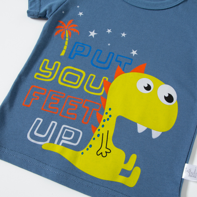 2024 nuevos niños de media manga de dibujos animados dinosaurio de algodón de manga corta para niños camiseta Bebé Ropa para niños al por mayor entrega de una sola pieza