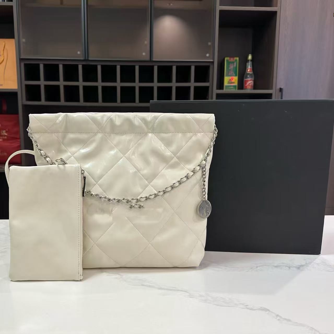 Chanel Stil Gesteppte Schultertasche Mit Kette Aus Echtem Leder_voghion.com