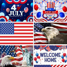 跨境新款货源独立日横幅背景布涤纶面料节日装饰派对7月4拍照旗帜