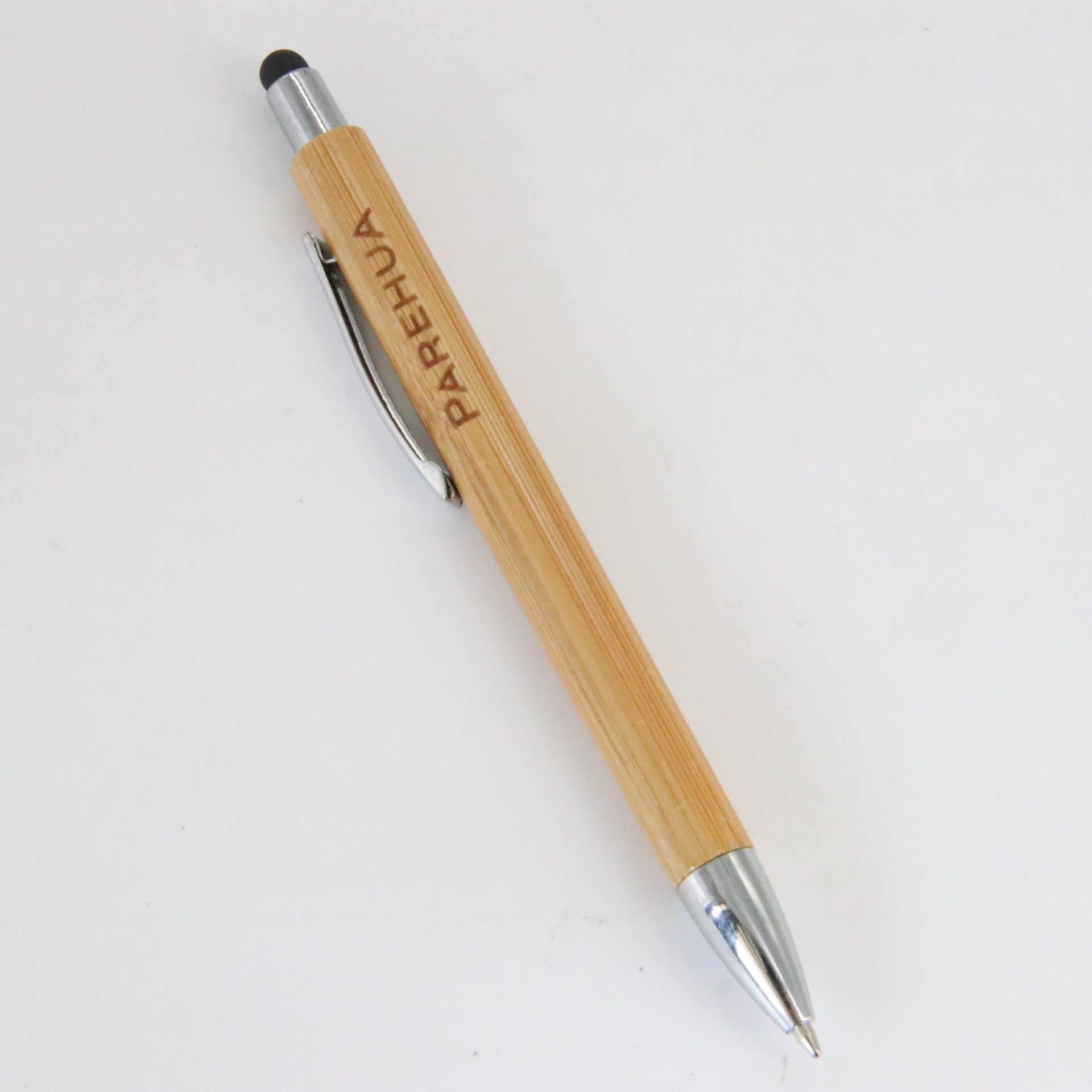 Presione la pluma de bambú puede tocar la pantalla láser logo Oficina suministros escolares fabricantes al por mayor de bambú bolígrafo publicidad