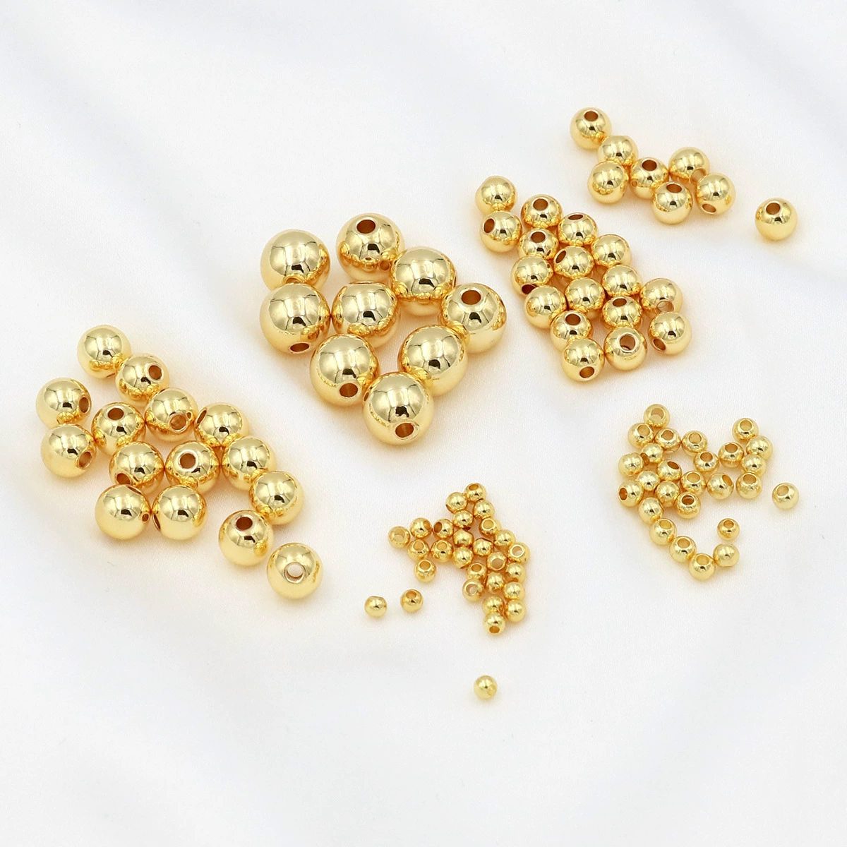 Круглые бусины, сохраняющие цвет, золотые бусины 14K18K, позолоченные бусины-разделители, покрытые настоящим золотом, глянцевые, с прямым отверстием, маленькие золотые бусины, аксессуары для бисера своими руками D41