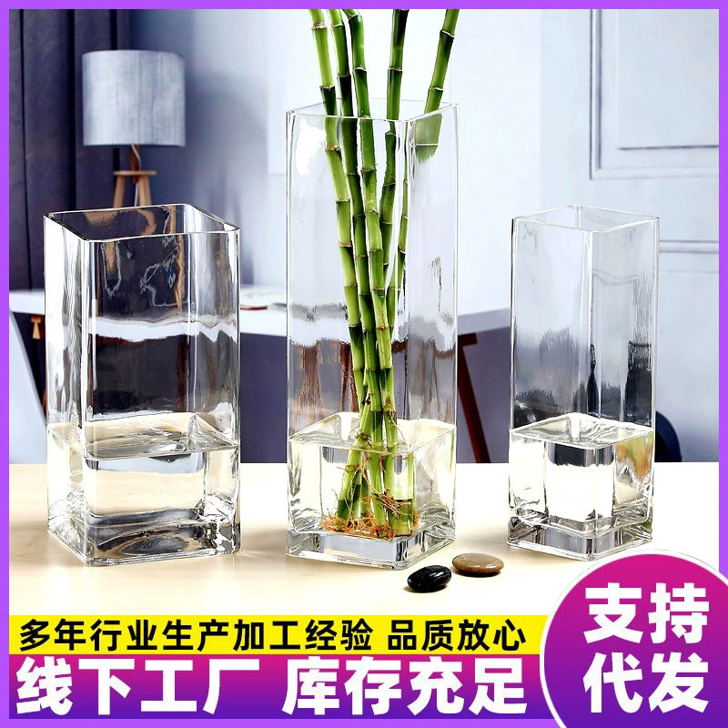 Высокая большая креативная стеклянная прозрачная ваза с квадратным цилиндром богатая бамбуковая вставка лилии микро-ландшафтный декоративный декор гостиной