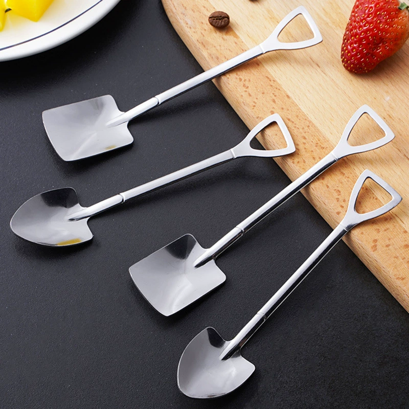 Dessert Spoon Stainless Steel Shovel Spoon, Cute Ice Cream Scoop, Home Use, Pointed or Square Head