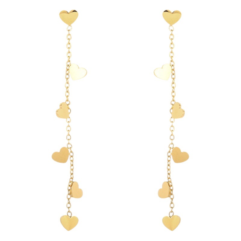 Aretes Pendientes de Dije de Corazón con Flecos Largos de Acero de Titanio para Mujer