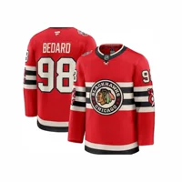 Внешнеторговая хоккейная форма Blackhawks # 98Бедард4 # Jones red2025 зимняя версия с вышивкой