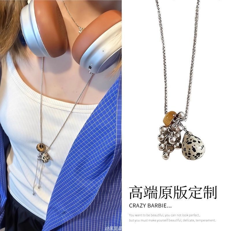 时髦单品!韩国博主同款葡萄串斑点石吊坠项链时尚百搭颈链锁骨链|undefined