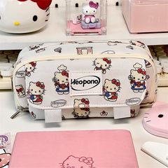 Ins-style KT cat print flip cover pen case for girls, high-quality and stylish large-capacity stationery bag, cartoon pencil case