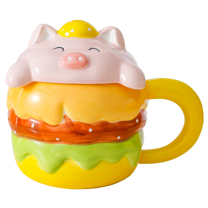 Creativa hamburguesa dibujos animados linda taza de cerámica taza de desayuno de gran capacidad taza de café taza de pareja taza de agua para el hogar