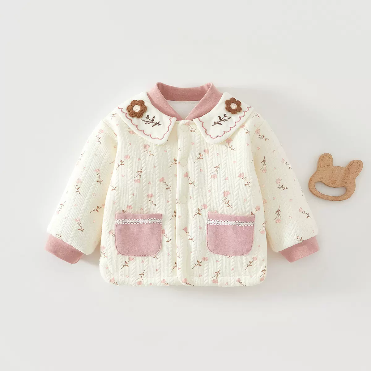 婴儿保暖上衣单件男女宝宝秋冬夹棉上装厚棉家居服0-2岁棉袄120克