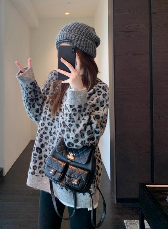 EU920复古时髦豹纹毛衣oversize慵懒范宽松显瘦针织女秋冬新款|undefined