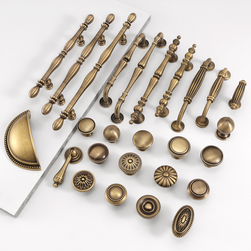 批发法式柜门拉手古铜色柜子衣柜抽屉门把手美式复古黄铜橱柜拉手
