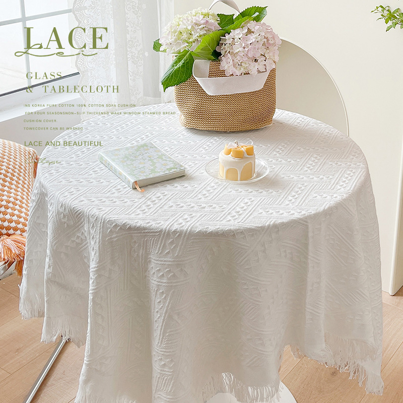 Nórdico inswind blanco francés manto de mesa redondo lujoso ligero de alto nivel sensación de red rojo sólido manto de mesa simple manto de mesa de té