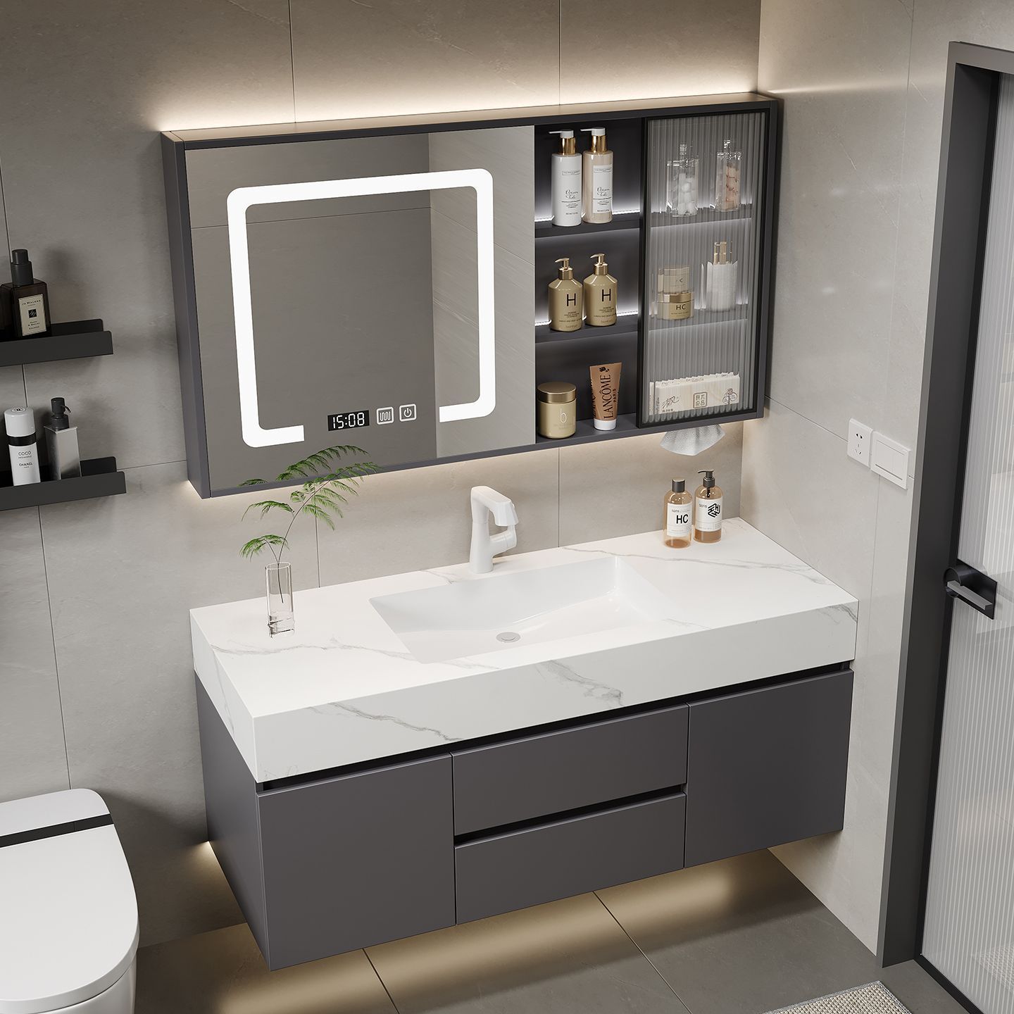 Simple Bathroom Bathroom Cabinet Slate Seamless Ceramic Integrated Basin Wash Basin Cabinet Washstand Combination