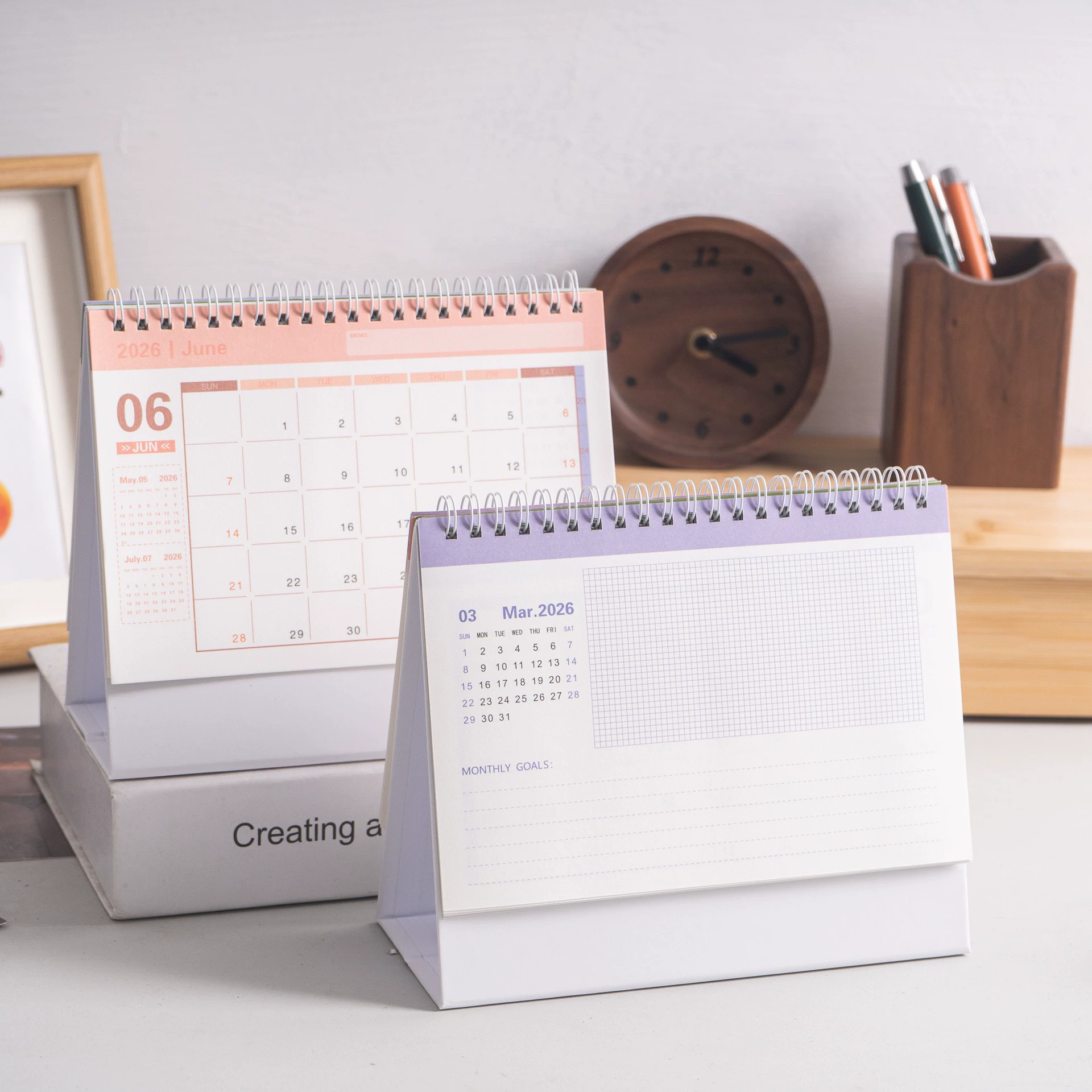 Korean fresh desk calendar, notebook, Korean style, 2026 years, English