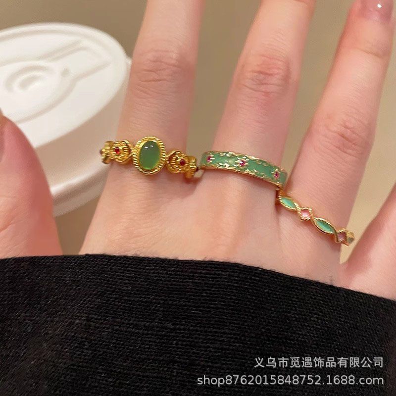 New Chinese-Style Drip-Glazed Open Ring for Women, Autumn and Winter, Light Luxury, Niche, High-End, Retro, Versatile Index Finger Ring