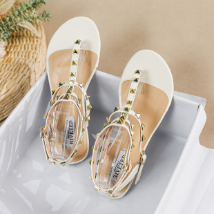 2023 summer flat sandals women British style rivet flat heel flip-flops large size 41-43 wholesale