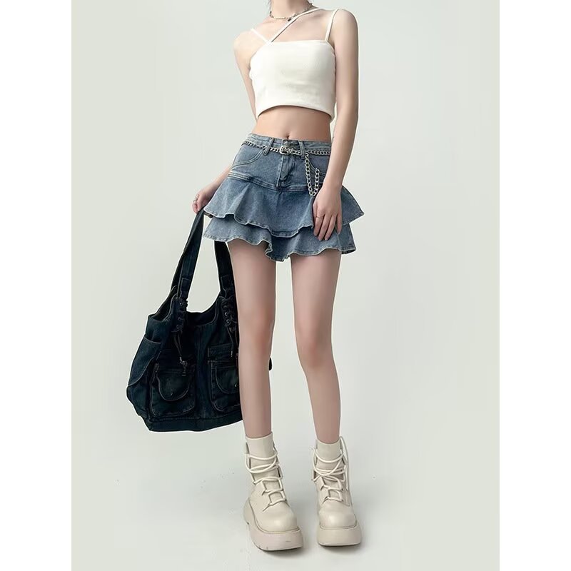 甜辣鱼尾裙春夏款2025年新款高腰a字牛仔短裙女防走光半身蛋糕裙