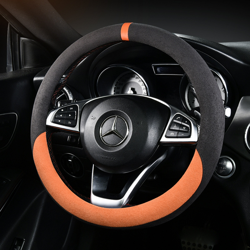 跨境汽车麂皮绒方向盘套四季通用防滑耐磨十色可选耐冷热把套批发