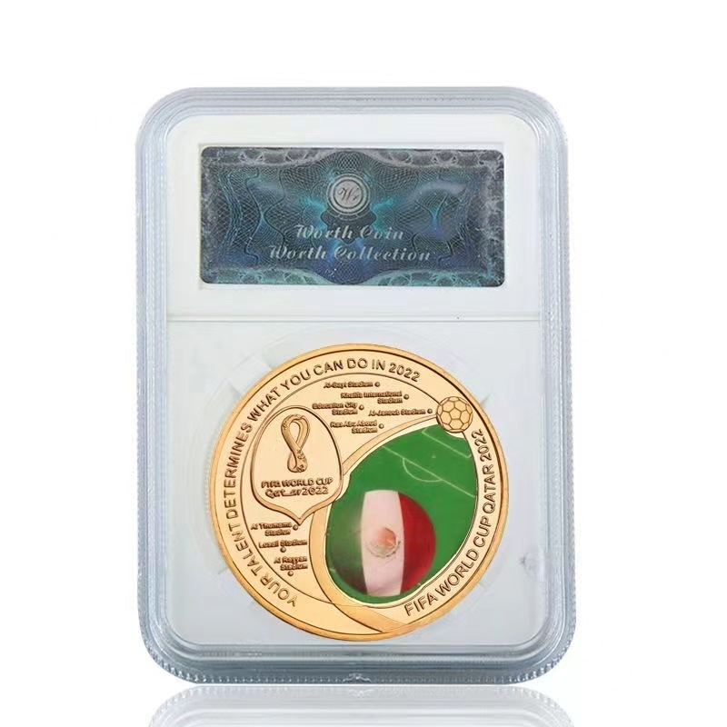 2022 qatar copa del mundo moneda conmemorativa chapado en oro fundición insignia colección medalla moneda conmemorativa regalo
