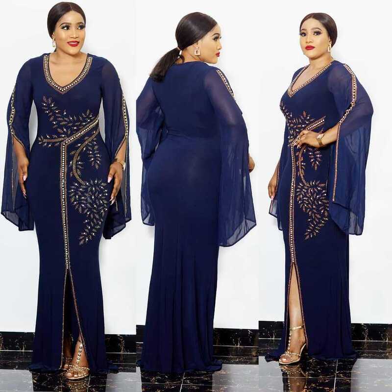 Europe, America and Africa Dress Elegant Trumpet Sleeve Fashion Quality Heavy Industry Hot Drilling Bag Hip Fishtail Large Size Elastic Long Dress