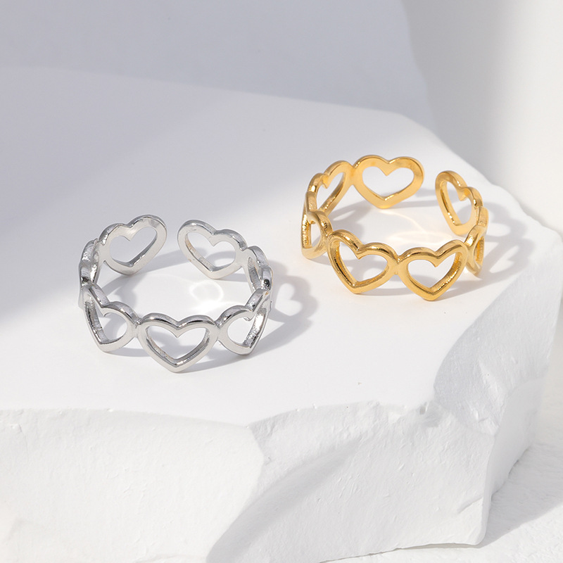 Sweet Heart Shape Stainless Steel Plating Hollow Out Open Ring 1 Piece